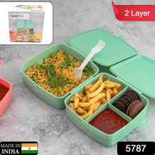 Double-Layer Square Lunch Box with Spoon , 4 Compartment Tiffin & Push Lock , Plastic Tiffin Box for Travelling, School Kids & Office Exclusive, Home - dailyneed.life