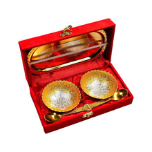 Gold Silver Plated 2 Bowl 2 Spoon Tray Set Brass with Red Velvet Gift Box Serving Dry Fruits Desserts Gift - dailyneed.life