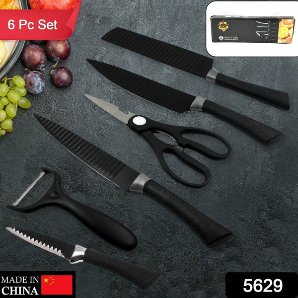 6 Pieces Professional Kitchen Knife Set, Meat Knife, Chef's Knife with Non-Slip Handle for Home, Kitchen and Restaurant with Chef Peeler and Scissor (Stainless Steel / 6 Pcs Set) - dailyneed.life
