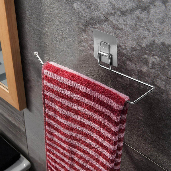 Stainless Steel Drill Free Self-Adhesive Paper Roll Holder Tissue Paper Stand Towel Bar Hanger Kitchen Towel Holder for Kitchen Bathroom Toilet (Pack of 1) - dailyneed.life