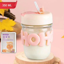 Glass Coffee/Tea Mug - 350ml Cup with Lid, Alphabet Design, Multipurpose Drinkware - dailyneed.life