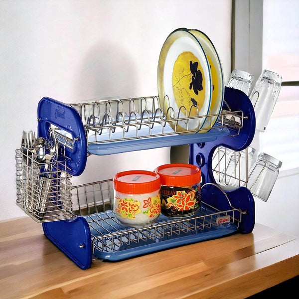 STAINLESS STEEL DRAIN BOWL STORAGE RACK HOLDER PLATE DISH CUTLERY CUP RACK WITH TRAY KITCHEN SHELF STAND - dailyneed.life