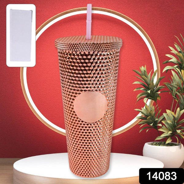 Studded Cup Tumbler Straw Lid - Plastic Double Walled Cold Cup for iced Coffee - dailyneed.life