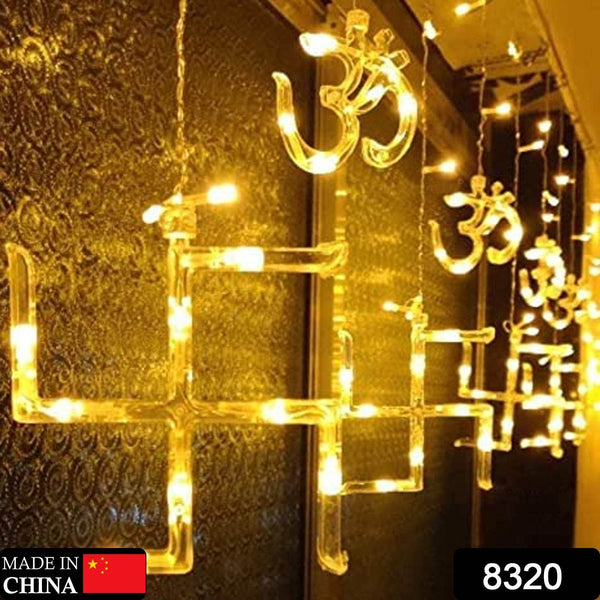Swastik om Curtain Decorative Lights, String Lights with 12 Hanging Props138 LED, Diwali Decoration Items for Home Decor, Night Light, Room Lights for Bedroom, Balcony Decor. - dailyneed.life