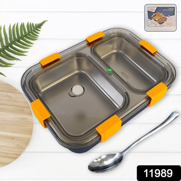 Stainless Steel Lunch Box 2 Section Lunch Box With Spoon - dailyneed.life