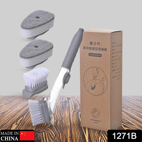 Dish Scrubber with Soap Dispenser, Soap Dispensing Dish Brush Set, Dishwashing Brushes Kitchen Scrub Dish Wand for Dishes Sink Pot Pan Cleaning and Washing,1 Handle,3Refill Replacement Head - dailyneed.life