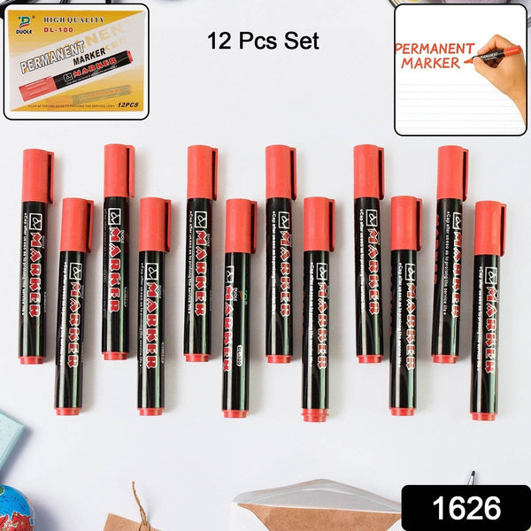 Premium Permanent Red Marker Pen Set (12 Pcs Set) - dailyneed.life