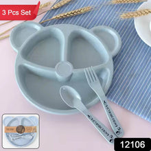 Kids 3 Compartment Food Tray / Plates With Spoon & Fork (1 Set) - dailyneed.life