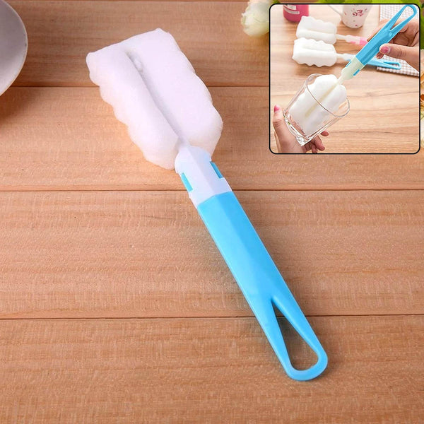 Sponge Cleaning Brush Kitchen Tool Bottle Soft Brush for Dishes| Cleaning Brush Cleaner with Plastic Long Handle, Soft Dish Washing Foam Cleaning Brushes For Cups Mugs Kettles Wine Glasses and Baby Bottles (1 Pc) - dailyneed.life