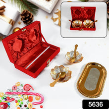 5in1 Gold Silver Plated 2 Bowl 2 Spoon Tray Set Brass with Red Velvet Gift Box Serving Dry Fruits Desserts Gift - dailyneed.life