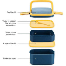 Customized BLUE DOUBLE-LAYER PORTABLE LUNCH BOX STACKABLE WITH CARRYING HANDLE AND SPOON LUNCH BOX , Bento Lunch Box - dailyneed.life