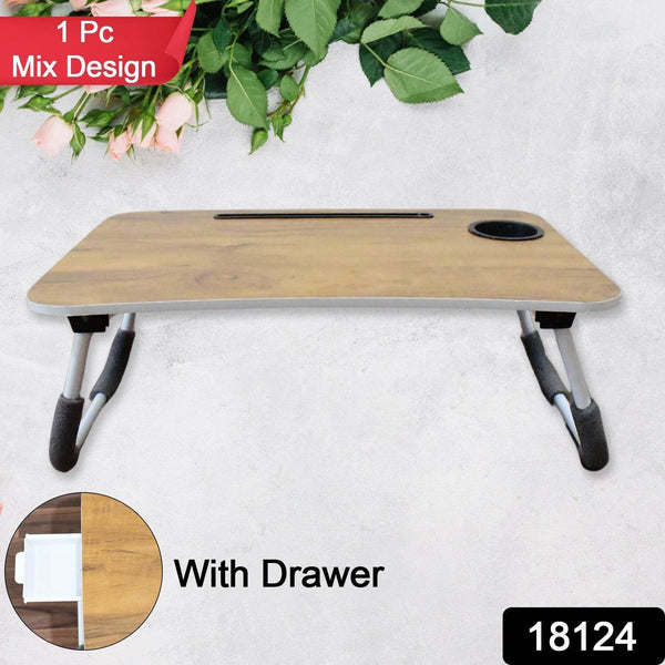 Multi-Purpose Laptop Desk for Study and Reading with Foldable, Cupholder & Drawer (1 Pc / Mix Plain Design / 58×38 Cm) - dailyneed.life