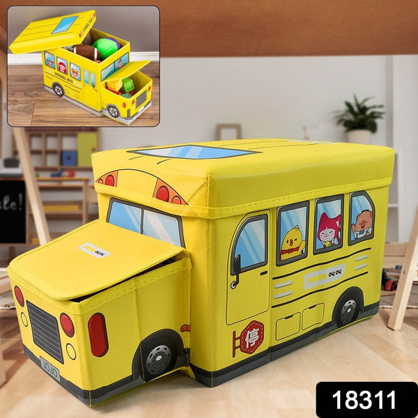 School Bus Shaped Portable Foldable Toy Box Storage with Lid (1 Pc) - dailyneed.life