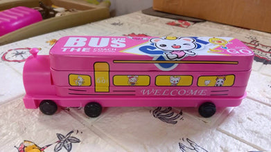 Double Decker Metal Bus Compass Case – 2-Layer with Movable Wheels & Sharpener for Kids - dailyneed.life