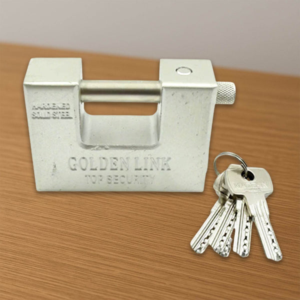 94mm Stainless Steel Padlock: Rectangular, Hardened Steel, 5 Keys - dailyneed.life