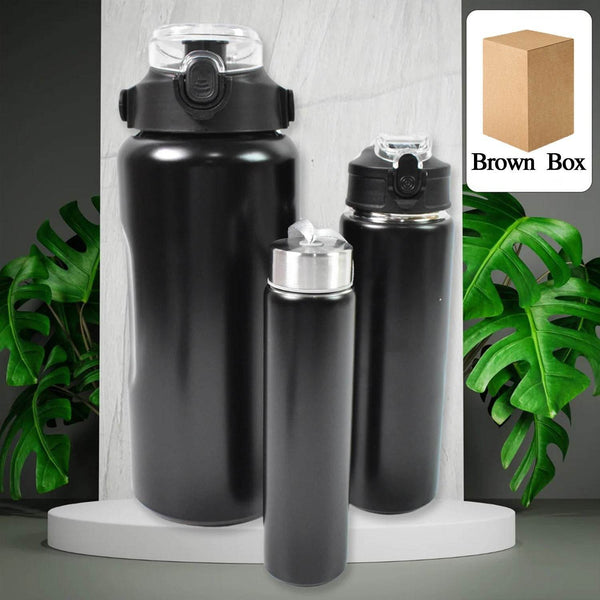 3 In 1 Stainless Steel Insulated Water Bottle, Double Wall Vacuum (3 Pcs Set / Different Size) - dailyneed.life