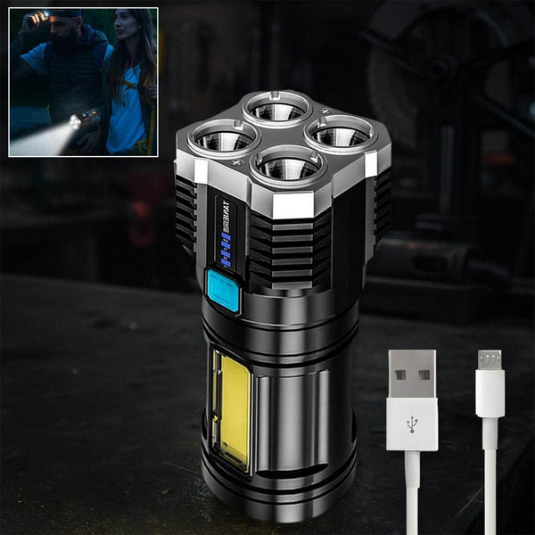 Multifunctional Strong 4 LED Torch Light, Portable Rechargeable Flashlight Long Distance Beam Range 800 Lumens COB Light 4 Mode Emergency for Hiking, Walking, Camping (4 LED Torch) - dailyneed.life