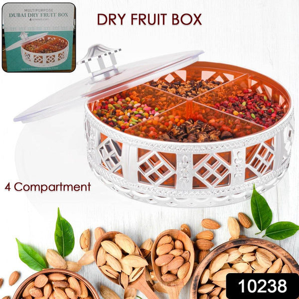 Multipurpose Dry Fruit Box 4 Section Dry Fruit Round Silver Gift Box (1 Pc) - dailyneed.life