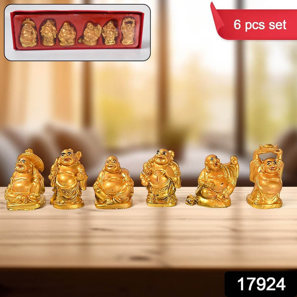 Golden Laughing Buddha Set Of Six Pieces Statue For Happiness, Wealth & Good luck Decor For Wealth and Success (6 Pcs Set) - dailyneed.life