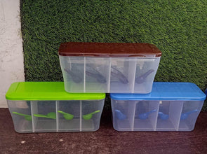 Kitchen Airtight 4-Section Storage Container / Pickle Jar with 4 Spoons (1 Pc / Mix Color) - dailyneed.life