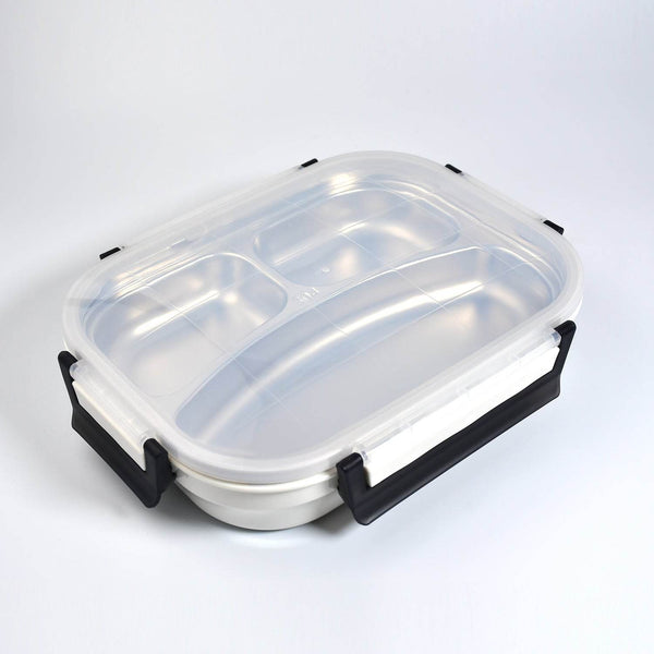 White Transparent Lunch Box for Kids and adults, Stainless Steel Lunch Box with 3 Compartments. - dailyneed.life