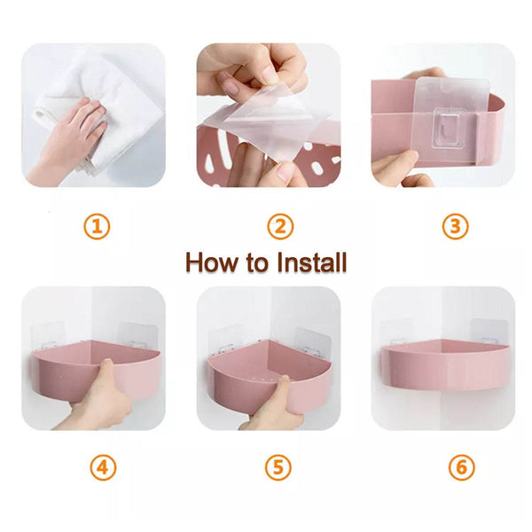 Corner Shelf Bathroom Kitchen Rack Self Adhesive Shower Caddy Plastic Triangle Wall Mount Storage Basket - dailyneed.life