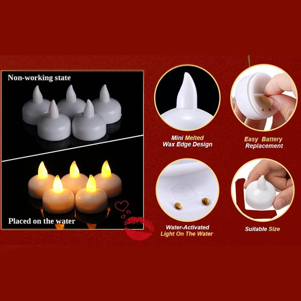 Set of 12 Flameless Floating Candles Battery Operated Tea Lights Tealight Candle - Decorative, Wedding, Diwali - dailyneed.life