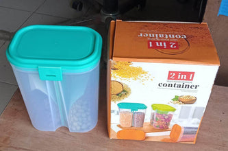 Plastic 2 Sections Air Tight Transparent Food Grain Cereal Storage Container (2 ltr) (With Box) - dailyneed.life