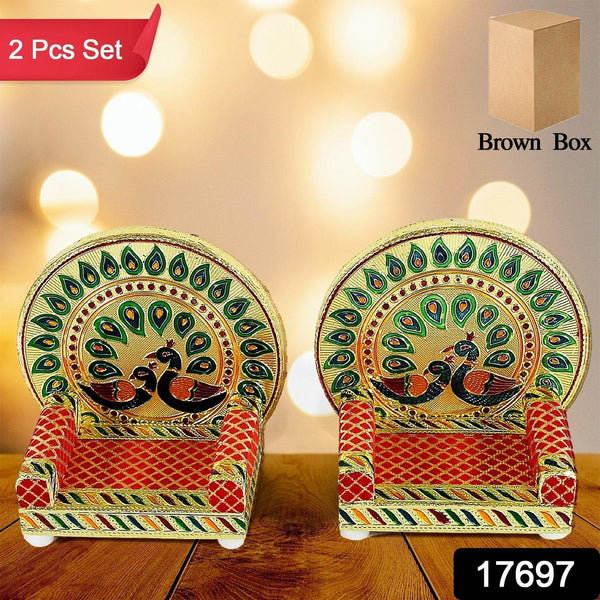Meenakari Work Laddu Gopal Singhasan / Sihasan for Pooja Mandir Wooden Krishna Ladoo Bal Gopal Sofa Asan, Home Decorative Premium Look Decorative Singhasan Suitable For Home, Office, Restaurant (2 Pc Set) - dailyneed.life