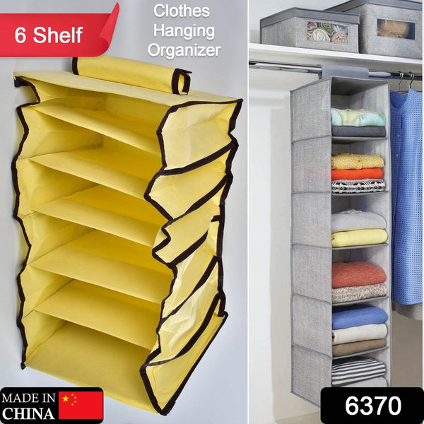 6 Shelf Hanging Closet Organizer, Space Saver, Sweater & Clothing Shelves, Breathable Material Keeps Away Dust & Odors, - dailyneed.life
