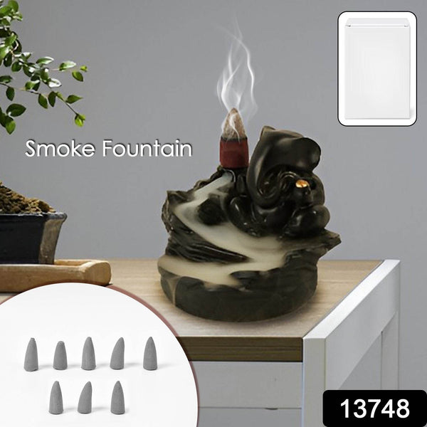 Smoke Fountain Ganesha Idol Decoration Items with 8 Pc Backflow Incense Cones Sticks (1 pc) - dailyneed.life