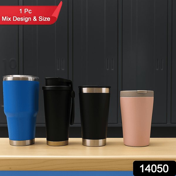 Premium Assorted Metal and Plastic Travel Mug Tumbler Cup (1 Pc / Mixed Design) - dailyneed.life