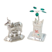 Silver-Plated Kamdhenu Cow & Tulsi Plant Pair – Pooja & Home Décor - dailyneed.life