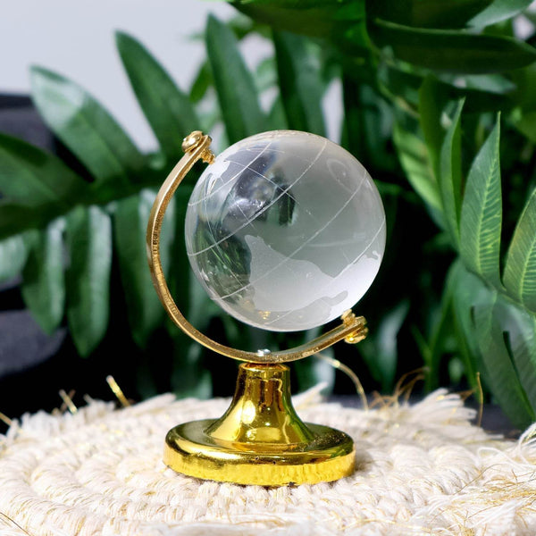 Small Crystal Globe Table Showpiece with Golden Stand (1 Pc) - dailyneed.life