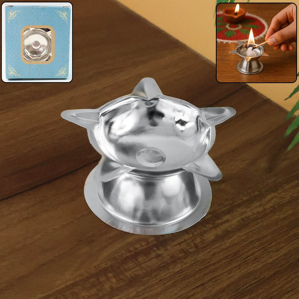 Stainless Steel Lotus Design Diya (1 Pc) - dailyneed.life