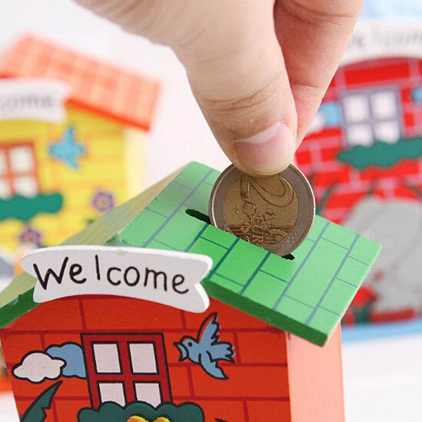 Cute Cartoon House Shaped Lovely Wooden Piggy Bank Money Bank - dailyneed.life