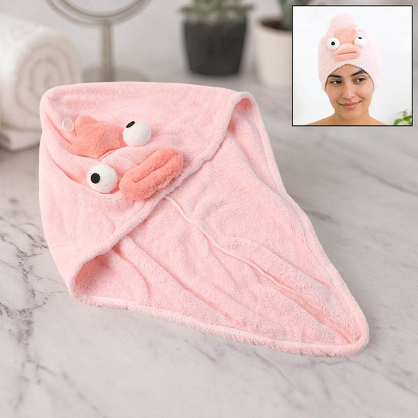 Soft Microfiber Cartoon Design Hair Drying Towel Wrap with Button Closure (1 Pc) - dailyneed.life