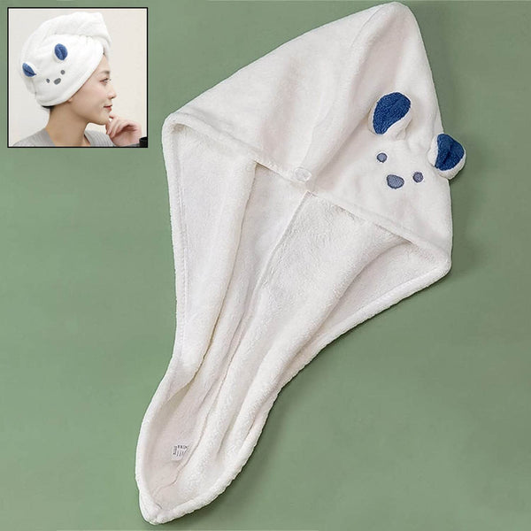 Soft Microfiber Hair Drying Towel Wrap with Cute Animal Ears & Button Closure (1 Pc) - dailyneed.life