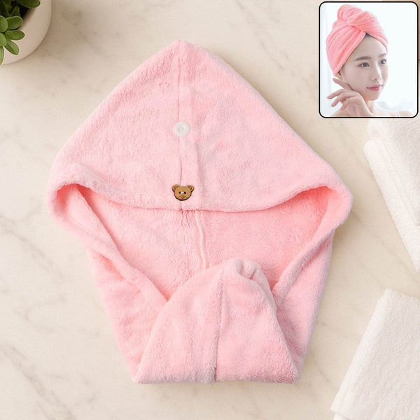 Soft Microfiber Hair Drying Towel Wrap with Cute Teddy Bear Button (1 Pc) - dailyneed.life