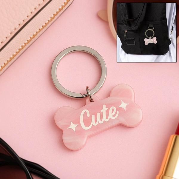 Cute Bone-Shaped Acrylic Keychain with Stylish Typography - dailyneed.life