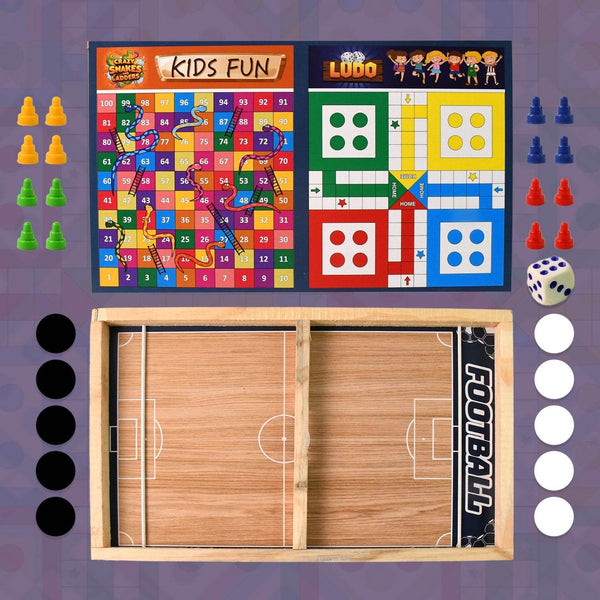 Wooden Board Game Set – Ludo, Snakes & Ladders, and Desktop Football (3-in-1) - dailyneed.life