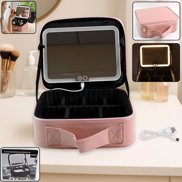 Pink Premium LED Light Makeup Organizer Box (1 Pc) - dailyneed.life