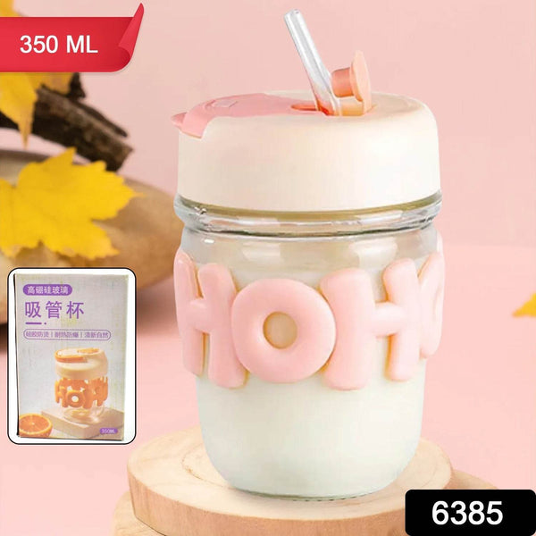 Glass Coffee/Tea Mug - 350ml Cup with Lid, Alphabet Design, Multipurpose Drinkware - dailyneed.life