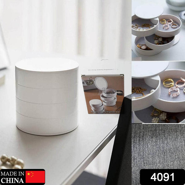 4 Layers Jewellery Box, 360 Degree Rotating Jewelry Box, Jewelry and Earring Organizer Box with Mirror, Accessory Storage Box - dailyneed.life