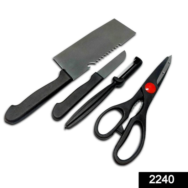 Stainless Steel Kitchen Tool Set (Butcher Knife, Standard Knife, Peeler and Kitchen Scissor) - 4 Pcs - dailyneed.life