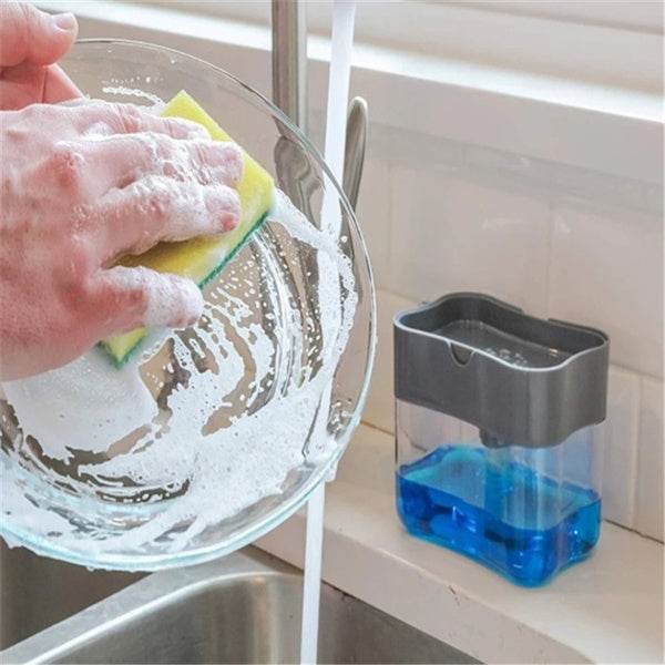 2-in-1 Liquid Soap Dispenser on Countertop with Sponge Holder - dailyneed.life