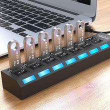 USB Splitter Multi Port USB 2.0 Hub, 7 Port with Independent On/Off Switch and LED Indicators USB A Port Data Hub, Suitable for PC Computer Keyboard Laptop Mobile HDD, Flash Drive Etc - dailyneed.life