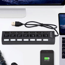 USB Splitter Multi Port USB 2.0 Hub, 7 Port with Independent On/Off Switch and LED Indicators USB A Port Data Hub, Suitable for PC Computer Keyboard Laptop Mobile HDD, Flash Drive Etc - dailyneed.life
