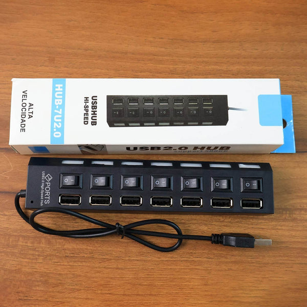 USB Splitter Multi Port USB 2.0 Hub, 7 Port with Independent On/Off Switch and LED Indicators USB A Port Data Hub, Suitable for PC Computer Keyboard Laptop Mobile HDD, Flash Drive Etc - dailyneed.life