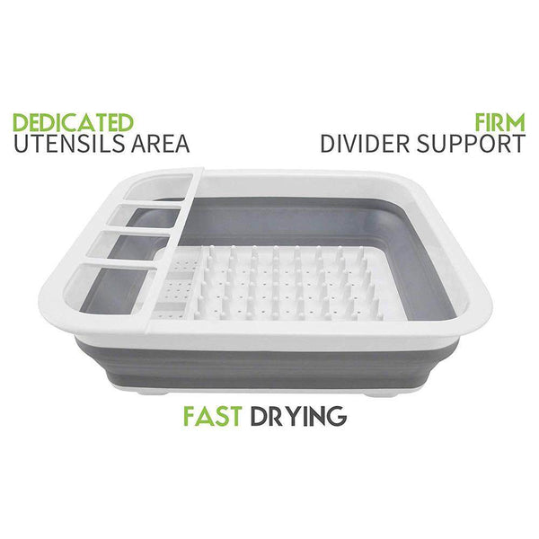 Collapsible Folding Silicone Dish Drying Drainer Rack with Spoon Fork Storage Holder - dailyneed.life